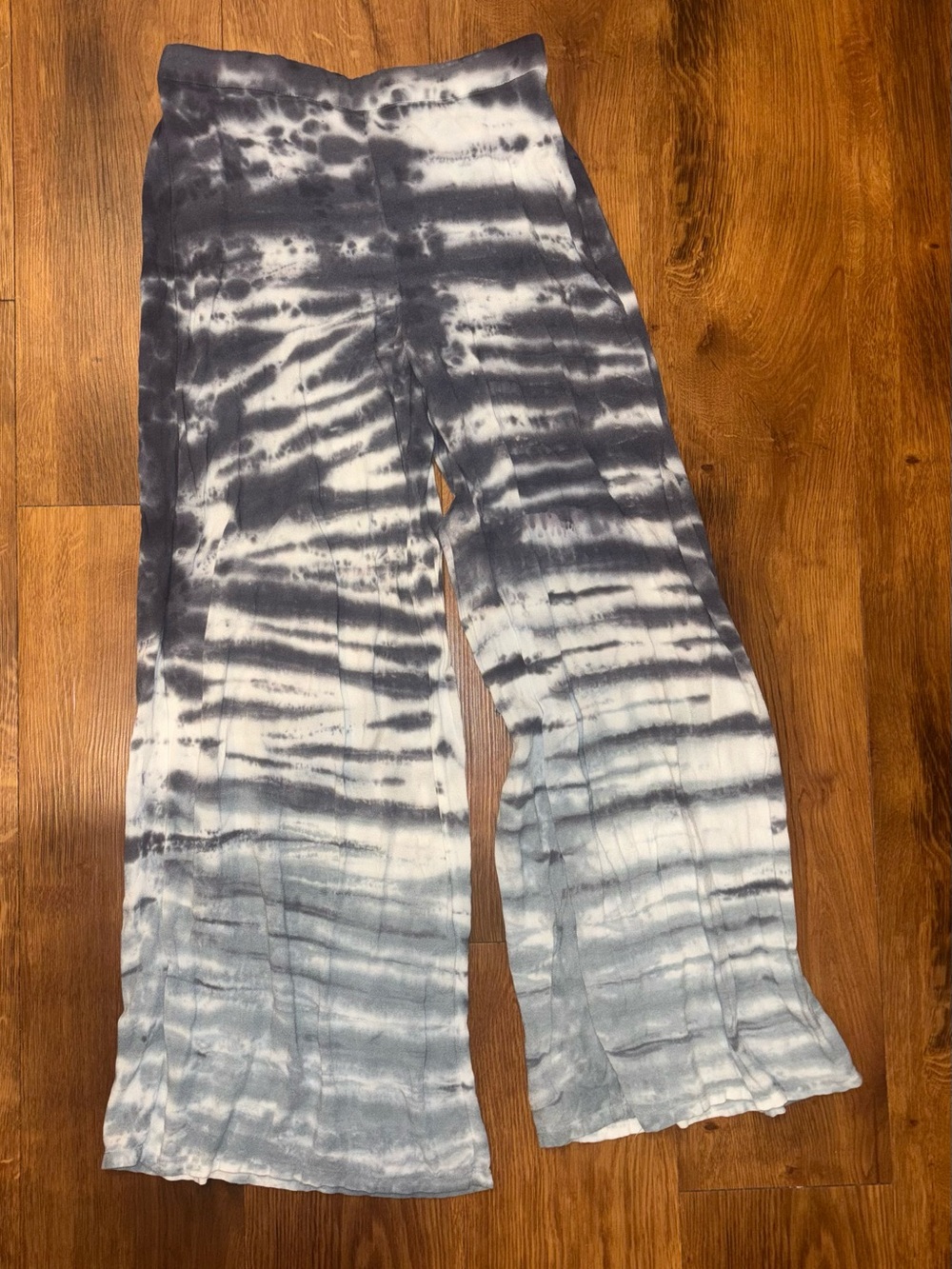 Tie-Dye Wide Leg Flowy Pants - blue grey black and white - Picture 3 of 4